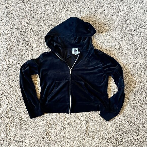 Juicy Couture Jackets & Blazers - Juicy Couture Y2K Black Womens Velour Zip Up Hoodie